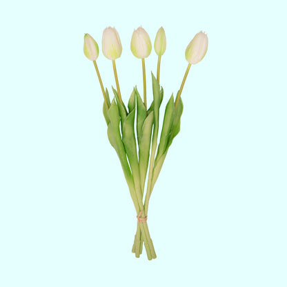 Tulpen boeket Wit/Groen - 10 stuks - 'Real Touch' Kunst tulpen - 42 cm (white/green)