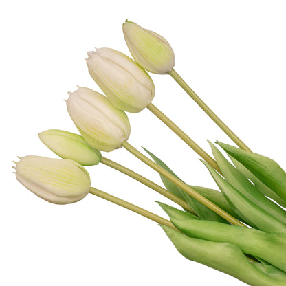 Tulpen boeket Wit/Groen - 10 stuks - 'Real Touch' Kunst tulpen - 42 cm (white/green)