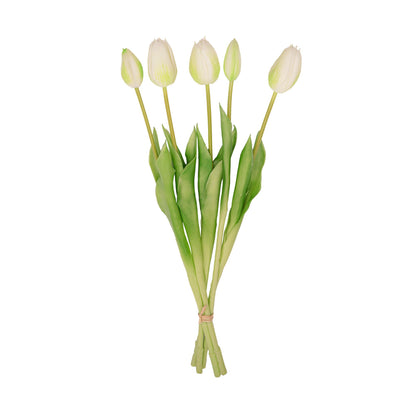 Tulpen boeket Wit/Groen - 5 stuks - 'Real Touch' Kunst tulpen - 42 cm (white/green)