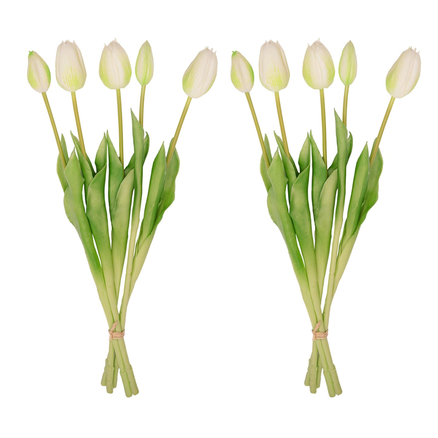 Tulpen boeket Wit/Groen - 10 stuks - 'Real Touch' Kunst tulpen - 42 cm (white/green)