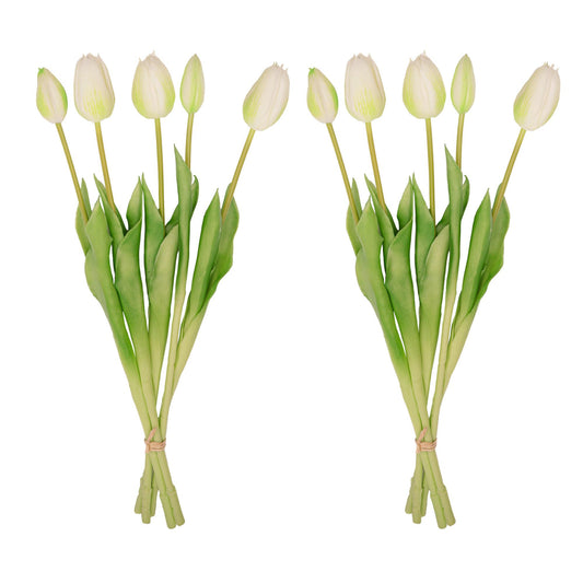 Tulpen boeket Wit/Groen - 10 stuks - 'Real Touch' Kunst tulpen - 42 cm (white/green)