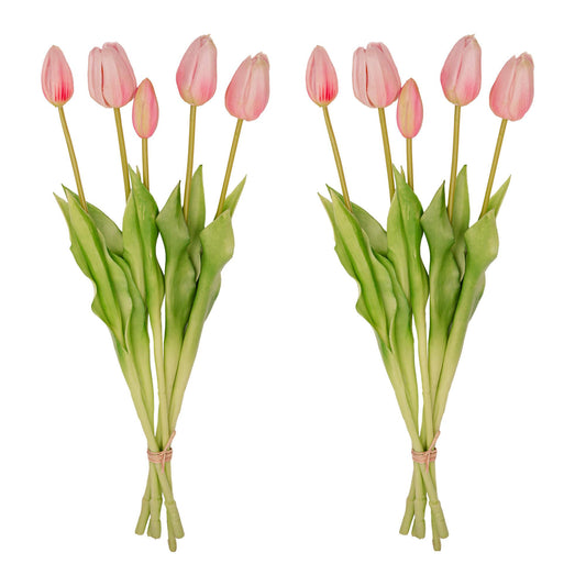 Tulpen boeket Roze - 10 stuks - 'Real Touch' Kunst tulpen - 42 cm (Pink)