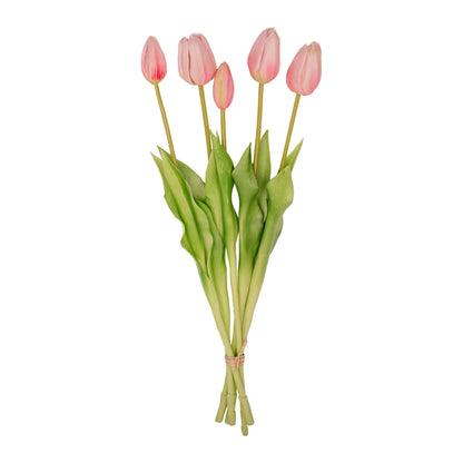 Tulpen boeket Pink - 5 stuks - 'Real Touch' Kunst tulpen - 42 cm (roze)